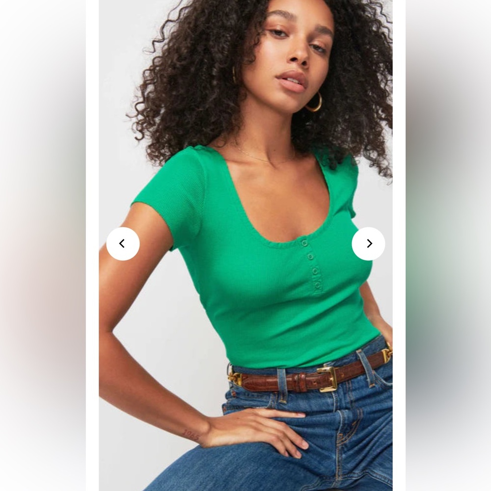 Nation LTD Teal V-Back raw hem short sleeve ribbed Top XS